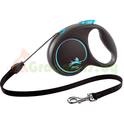 Поводок-рулетка для собак Flexi Black Design S 5 м 12 кг трос, синий