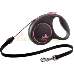 Поводок-рулетка для собак Flexi Black Design S 5 м 12 кг трос, розовый