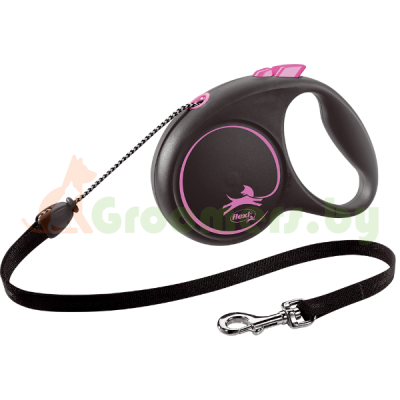 Поводок-рулетка для собак Flexi Black Design S 5 м 12 кг трос, розовый