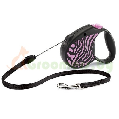 Поводок-рулетка для собак Flexi Safari Zebra S, розовая