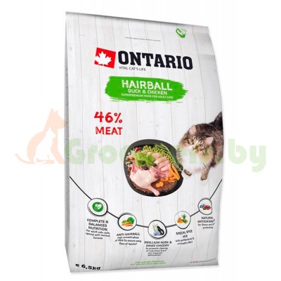 ONTARIO корм для вывода шерсти у кошек с уткой и курицей (Ontario Cat Hairball)