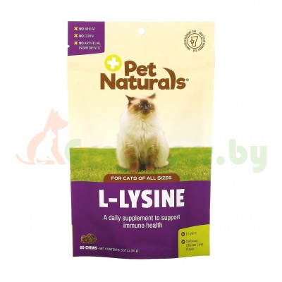 Pet Naturals, L-лизин для котов, со вкусом куриной печени, 250 мг, 60 жевательных таблеток, 90 г 