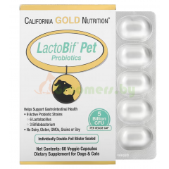 California Gold Nutrition, пробиотики LactoBif Pet, 5 млрд КОЕ, 60 растительных ..
