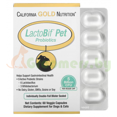 California Gold Nutrition, пробиотики LactoBif Pet, 5 млрд КОЕ, 60 растительных капсул
